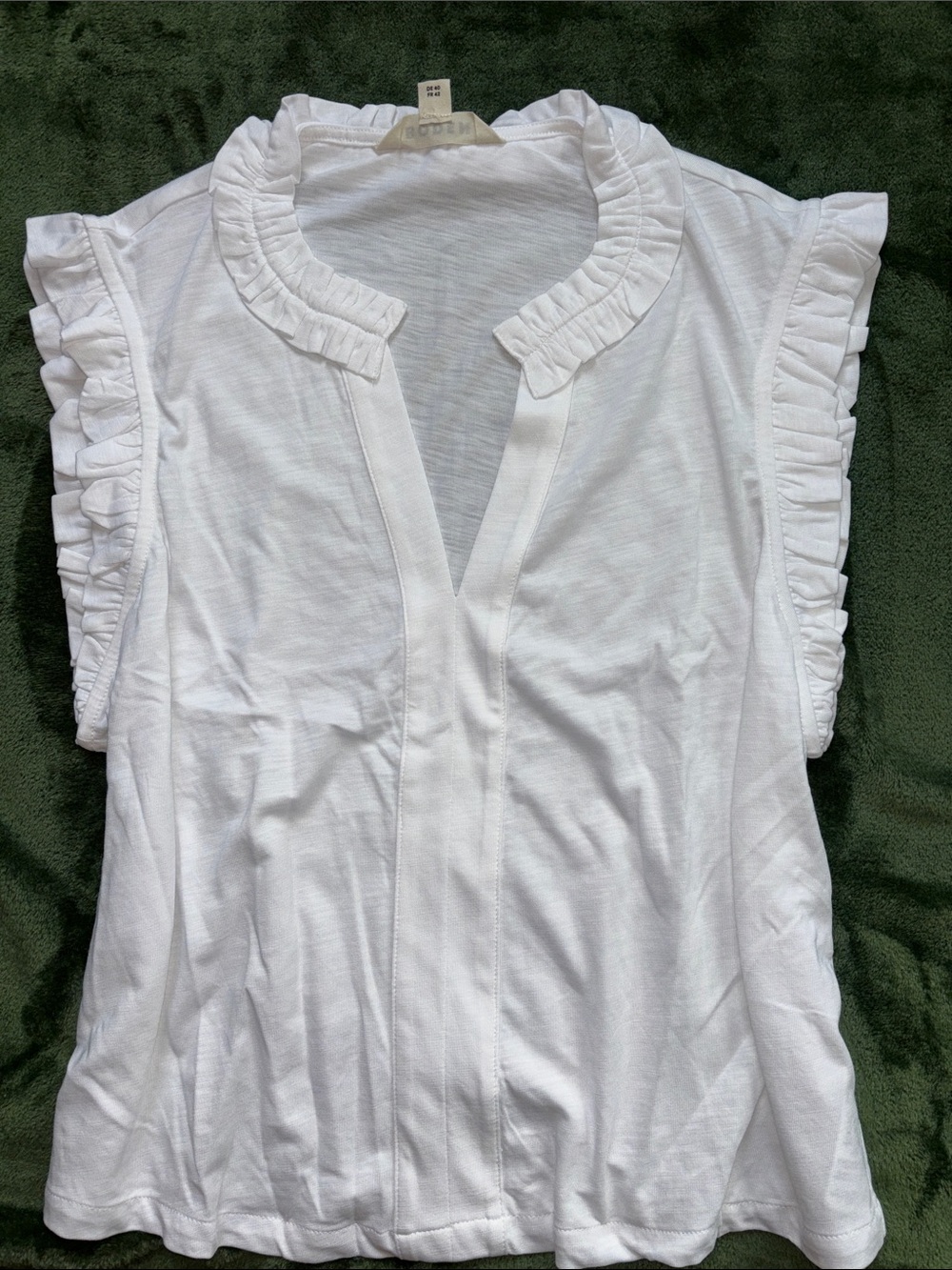 Boden White Ruffle Sleeve V-Neck Top